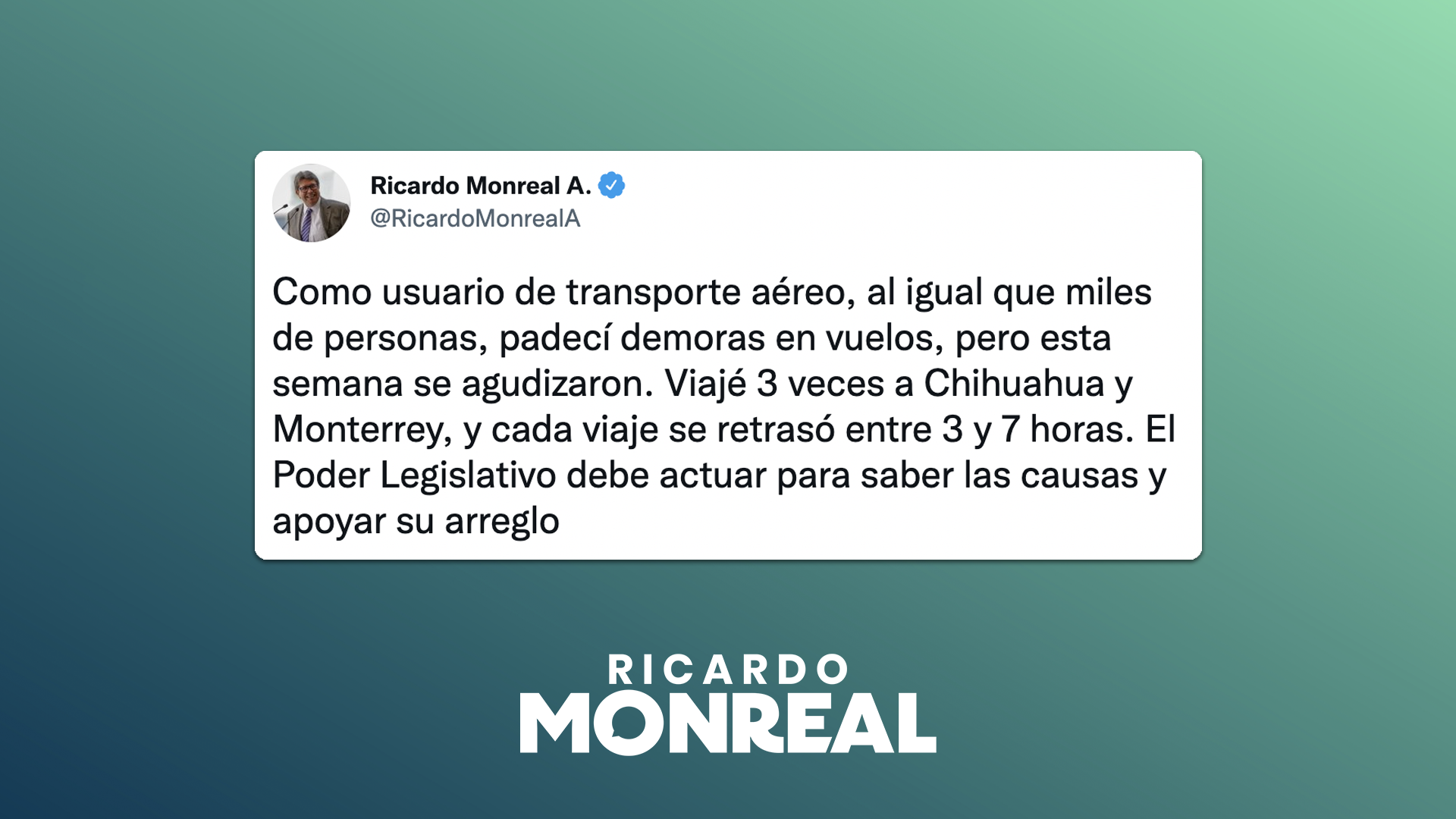 Lee más sobre el artículo Necesario que comparezca titular de Comunicaciones y Transportes por crisis aeroportuaria: Ricardo Monreal